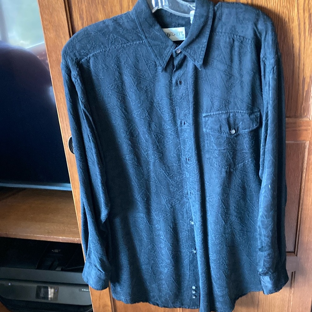 Black Textured Button-Up Shirt